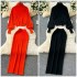 Fashion set for women in autumn and winter, retro round neck, cinched waist, slimming knit top, two-piece set, high waist, hip hugging skirt