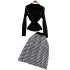 Fashion suit women's half high neck gold shoulder button knit sweater top two-piece set high waist slimming plaid skirt autumn