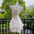 Sweet ruffled white camisole dress with waist cinching short fairy skirt sexy waist cinching small dress 68395