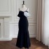 French style socialite style one shoulder black dress sexy slim fit fishtail suspender long dress 68531