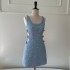 2024 autumn and winter new product blue vest, coarse floral sequin short dress, women's 68820