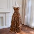 Light luxury rhinestone camisole leopard print strapless dress sexy A-line long dress slim fit dress 68736