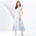 2024 Early Spring - Retro Palace Style V-neck Little Flying Sleeve Waist Wide Swing Printed Long Dress