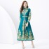 2024 Vacation - Palace style Flip collar Single placket Lantern Sleeve Long Retro Printed Dress