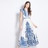 Original in stock | 2024 early spring new retro ethnic style printed small fly sleeves big swing dress