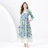 2024 Spring/Summer - Vacation Style V-neck Lantern Sleeve Wave Edge Vintage Printed Dress