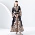 2024 Early Spring - Palace style stand up collar flared sleeve printed long lace dress