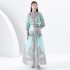 2024 Early Spring - Palace style stand up collar lantern sleeve wave side length retro printed dress