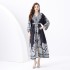 2024 Vacation - Palace style V-neck lantern sleeve double door placket printed long lace dress