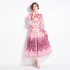 Original Spot | 2024 Spring New Ethnic Style Retro Standing Collar Lantern Sleeve Printed Dress