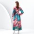 2024 Early Spring - Vacation style V-neck lantern sleeve wavy edge painted long print dress two-piece set