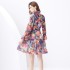 2024 Vacation - Colorful Flower V-neck Mushroom Edge Strap Shrink Fold Wide Swing Printed Mini Dress Two Piece Set