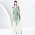 2024 Spring/Summer - Palace style lapel, sleeveless waist, wide skirt, printed long dress