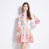 Original in stock | 2024 early spring retro palace style stand up collar single breasted lantern sleeves cinched waist slimming dress