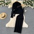 Lazy style dress set for women in winter 2024, with a high-end feel and straps, a waist cinching sweater jacket, and a suspender knit dress inside