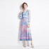 Original in stock | 2024 early spring vacation style temperament design sense V-neck printed long sleeved waist cinching dress