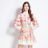 Original in stock | 2024 spring/summer floral ethnic style retro stand up collar lantern sleeve printed dress