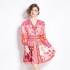 Original shooting | 2024 early spring new retro positioning flower V-neck long sleeved waist slimming dress