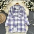 European and American style casual versatile loose checkered printed shirt for women, 2024 autumn mid to long length, slimming long sleeved jacket for women