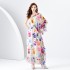 2024 Spring/Summer - Vacation Style One Shoulder Wooden Ear Strap Long Wide Swing Printed Dress