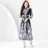 Early Spring 2024- Palace Style Flip Collar Single Door Front Lantern Sleeve Long Retro Printed Dress