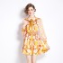 Original Spot | 2024 Early Spring New Printed Retro Collar Fashion Dress Lantern Sleeve High Waist A-line Skirt