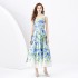 2024 Spring/Summer - Retro Stand cut V-neck Sleeveless Wide Swing Printed Long Dress