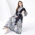 2024 Vacation - Palace style stand up collar flared sleeve single placket printed long lace dress