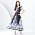 2024 Early Spring - Retro Palace Style V-neck Little Flying Sleeve Waist Wide Swing Printed Long Dress