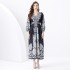 2024 Vacation - Palace style V-neck lantern sleeve double door placket printed long lace dress