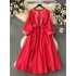 2024 Spring New Retro Ethnic Style Heavy Industry Embroidered Round Neck Buckle Strap Slimming Long Vacation Dress