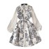 French court style high-end printed dress for women in autumn and winter with bubble sleeves and single breasted design, niche light luxury skirt