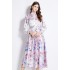 Original in stock | 2024 spring new satin retro stand up collar lantern sleeve printed dress