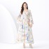 2024 Vacation - Lace V-neck flared sleeve pleated cardigan printed long dress