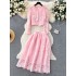 Xiaoxiangfeng set women's short round neck bubble sleeves lace top high waist big swing half skirt women's autumn two-piece set