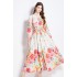 Original in stock | 2024 early spring new palace style stand up collar flower dress with single breasted design, long skirt