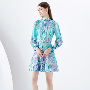 Early Spring 2024- Wave Edge Wide Skirt Retro Short Mini Printed Dress