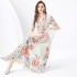 2024 Vacation - Vacation Style Suit Collar Short Sleeve Wide Swing Wave Edge Plant Printed Long Dress