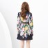 2024 Spring/Summer - Palace style stand up collar lantern sleeves wavy edge mini retro printed dress