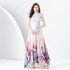 2024 Early Spring - Vacation style hanging neck style black fungus edge wavy edge painted wide swing long printed dress