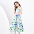 2024 Spring/Summer - Retro Stand cut V-neck Sleeveless Wide Swing Printed Long Dress