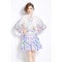 Original Spot | 2024 Spring New Fresh Flower Ear Edge Standing Collar Lantern Sleeve Printed Dress