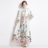 Original in stock | 2024 early spring new palace style stand up collar flower dress with single breasted design, long skirt