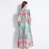 Original in stock | 2024 spring/summer floral ethnic style retro stand up collar lantern sleeve printed dress