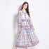 Original in stock | 2024 Spring/Summer Vacation Ethnic Wind and Snow Spinning V-neck Lantern Sleeve Printed Dress