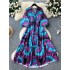 High end slimming dress 2024 autumn new item European and American niche V-neck strap lantern sleeve waist cinching floral skirt