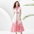 2023 Early Autumn Palace Style Flip Collar Single Front Small Flying Sleeve Printed Long Dress