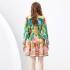 2024 Spring/Summer - Palace style stand up collar lantern sleeves wavy edge mini retro printed dress