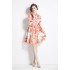 Original Real Shot | 2024 New Printed Retro Collar Fashion Dress Lantern Sleeve High Waist A-line Skirt