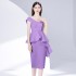 2023 Early Autumn Single Shoulder Ruffle Split Irregular Hip Wrapping Slimming Dress